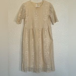 Tea N Rose Lace Cream Midi Dress Sz M